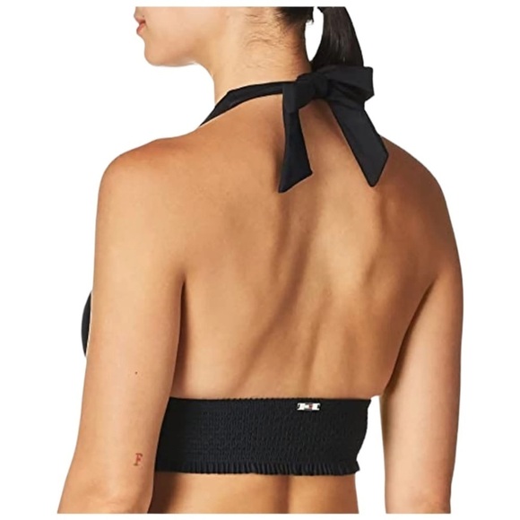 Tommy Hilfiger Black Smocked Halter Bikini Womens Swim Top Size Small - Picture 2 of 11